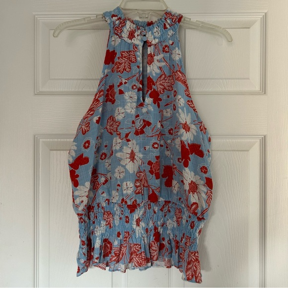 Floral Print Halter Top - Blue and Red - Picture 2 of 4